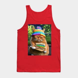 Orange Cat with Rainbow Hat Tank Top